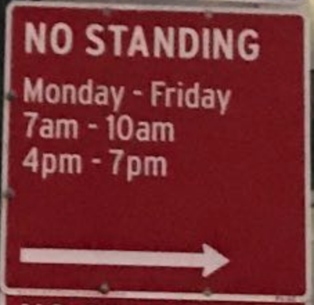 NYC street parking: No Standing with Hours sign