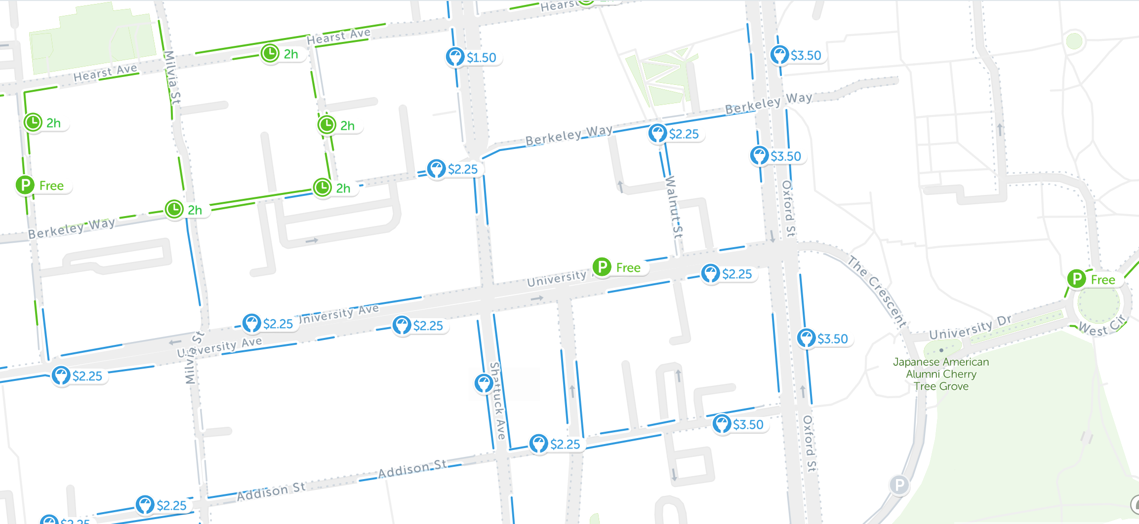 Berkeley parking meters street parking map