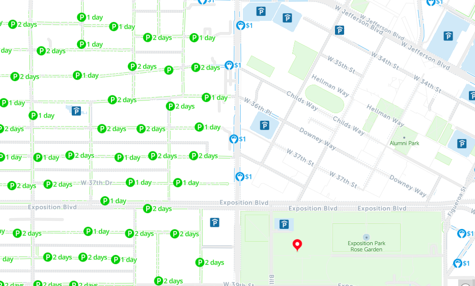 free parking near the natural history museum in LA on a free parking map