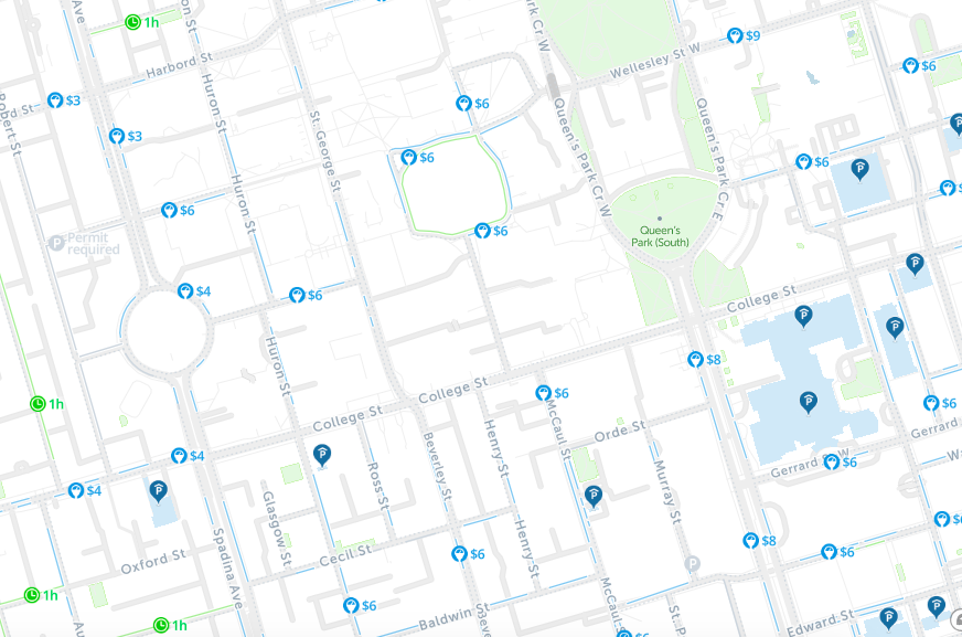 Map of free parking in Toronto