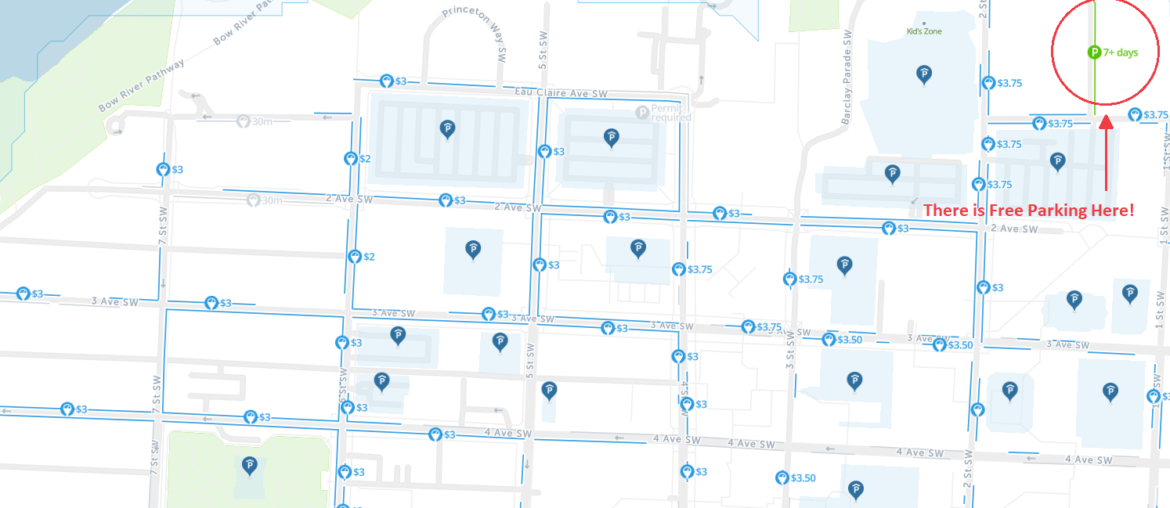 free parking map calgary ab canada