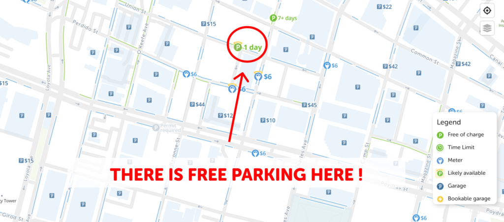 2025 : Map of Free Parking in New Orleans, LA - SpotAngels