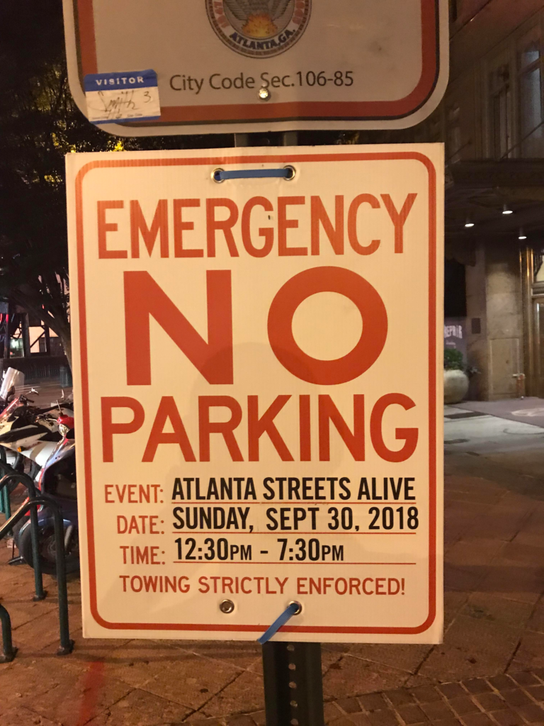 event parking sign atlanta