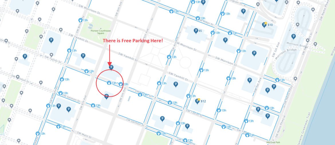 free parking map of Portland