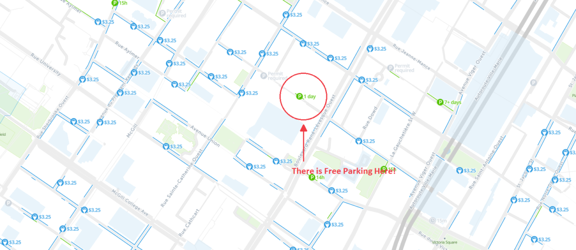 free parking map montreal qc canada