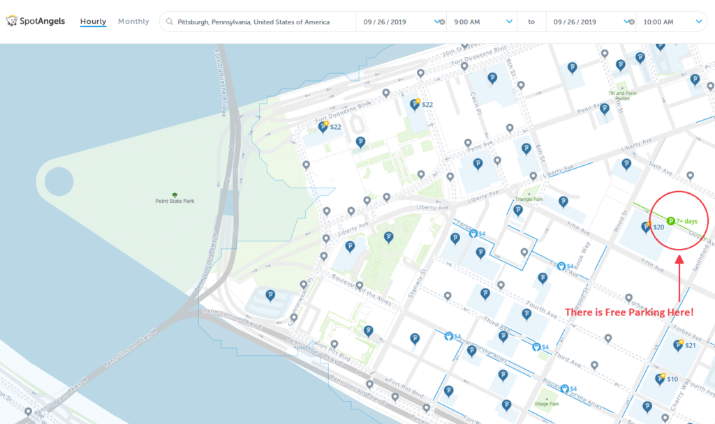 2023 Map of Free Parking in Pittsburgh, PA SpotAngels