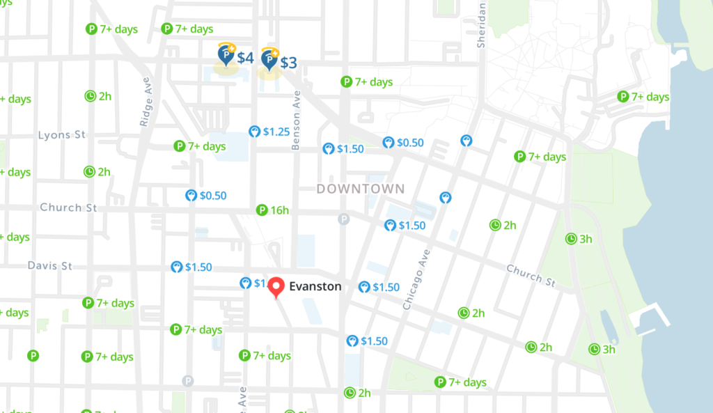 Evanston free parking map