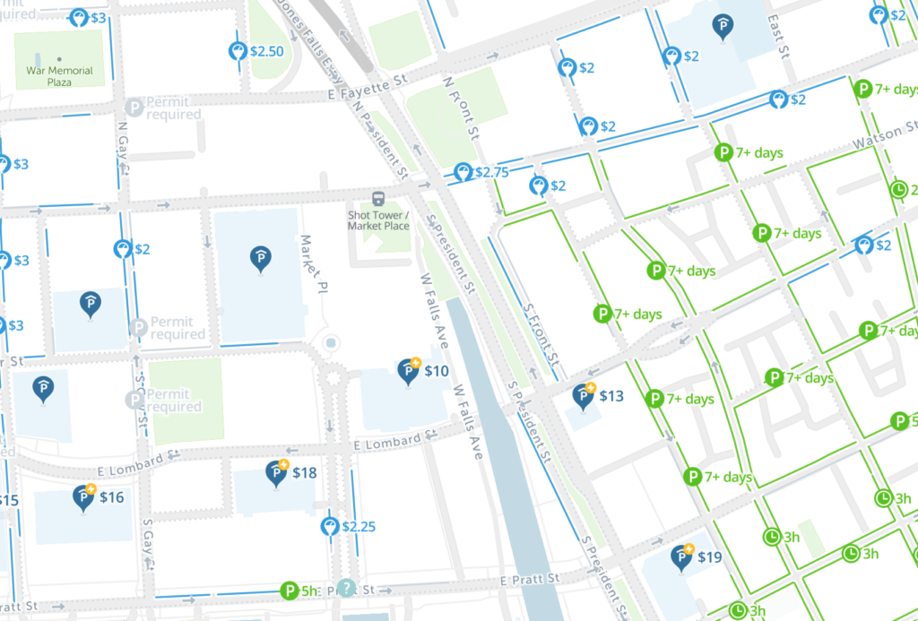 baltimore free parking map