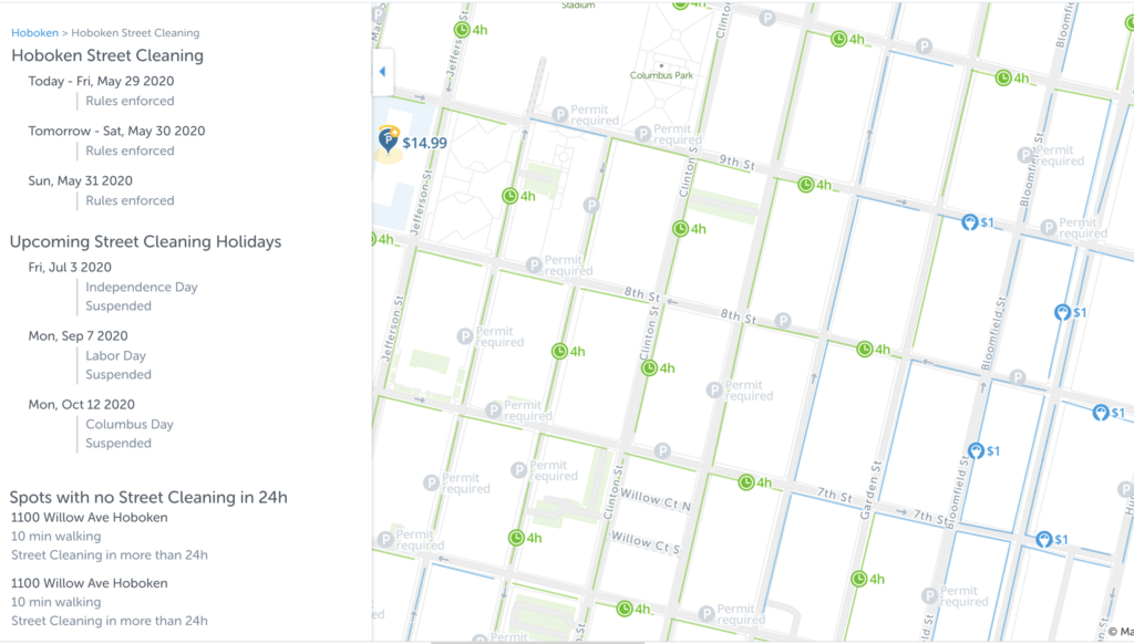 Hoboken Street Cleaning Suspensions & Map