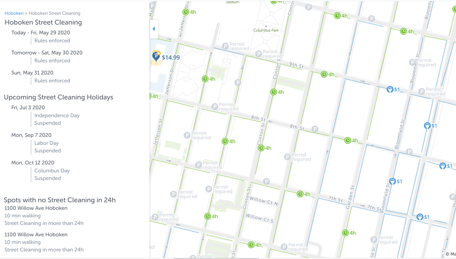 2024 Hoboken Street Cleaning Map & Holidays Calendar SpotAngels