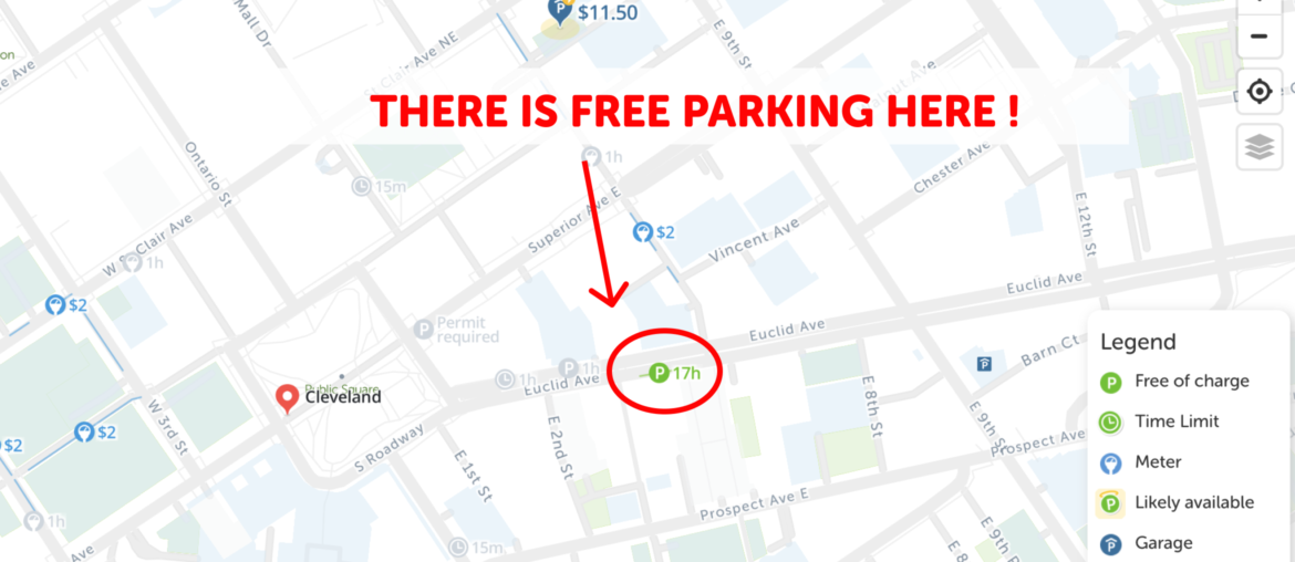 Cleveland Free Parking Map