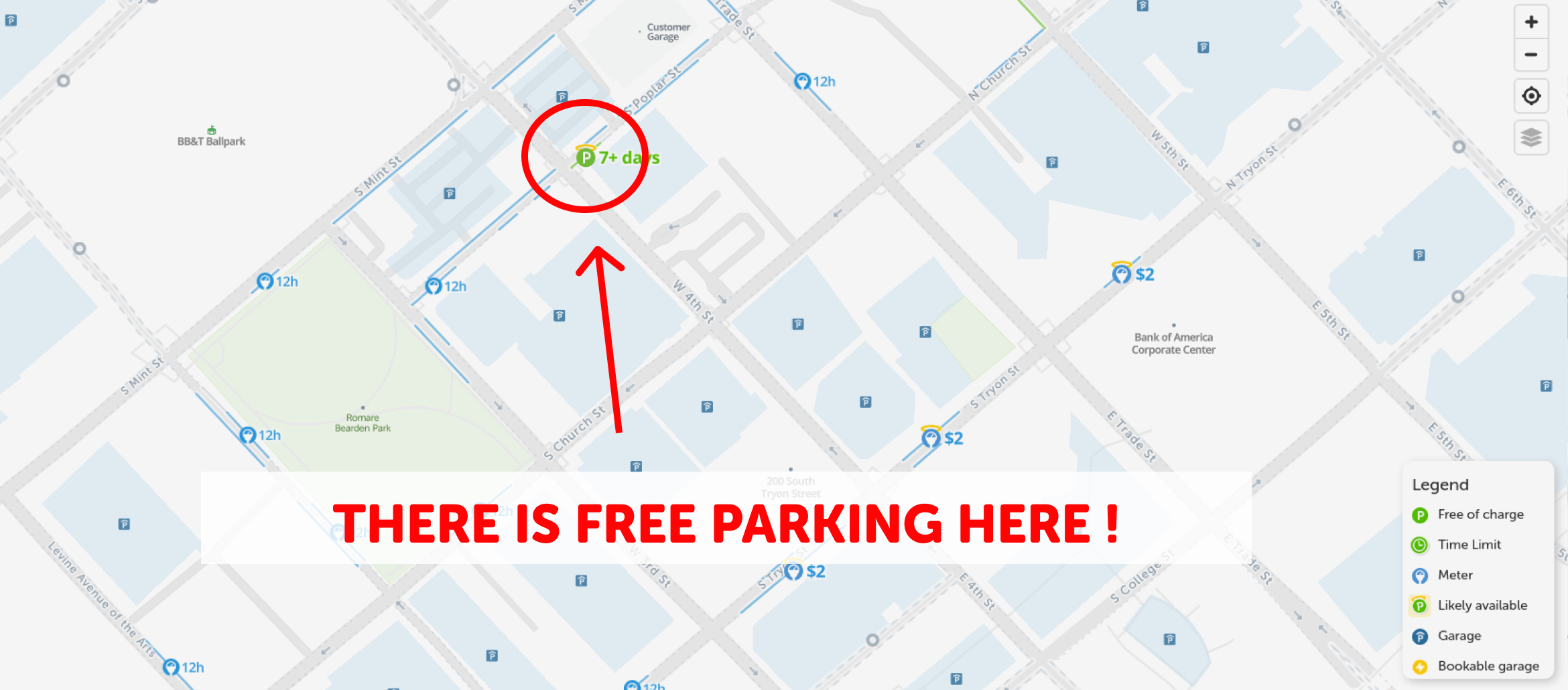 2025 Map Of Free Parking In Charlotte SpotAngels