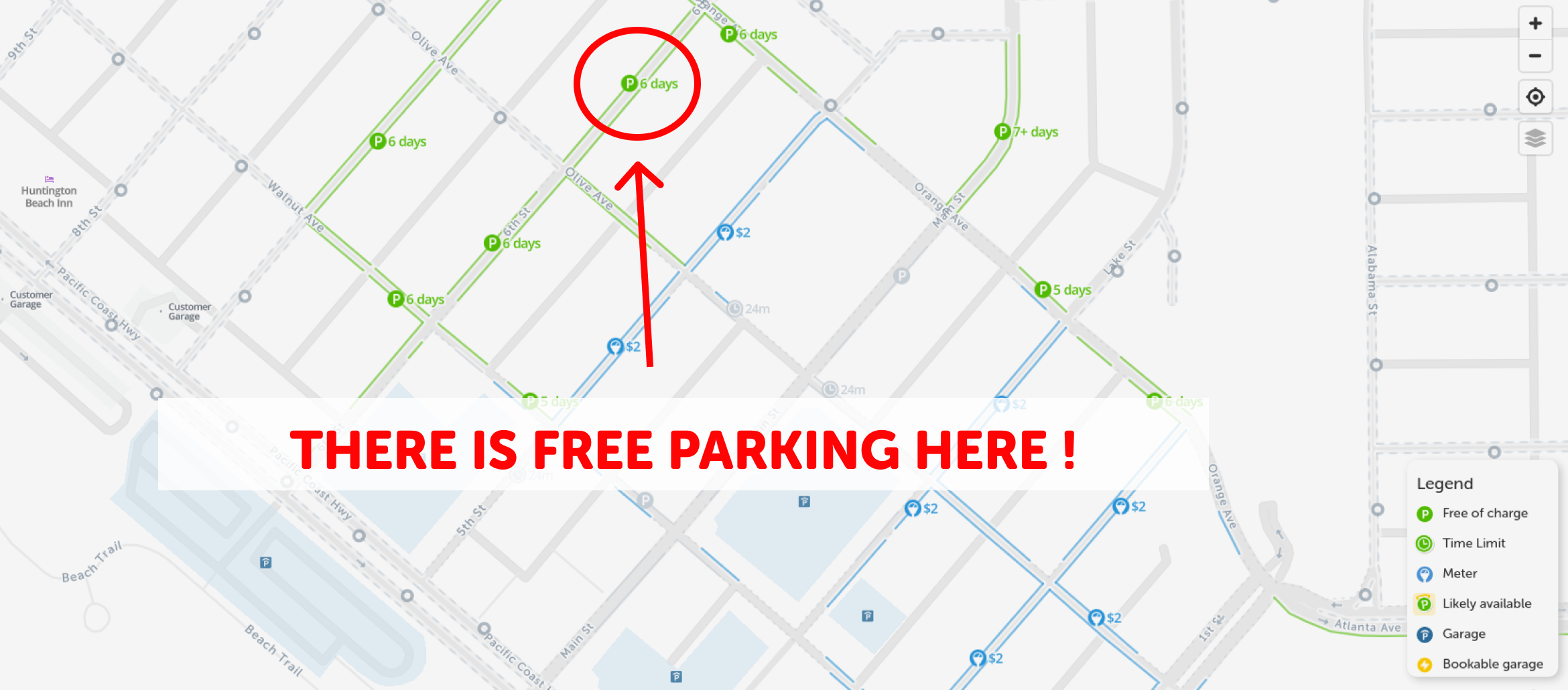 2021 Map of Free Parking in Huntington beach SpotAngels