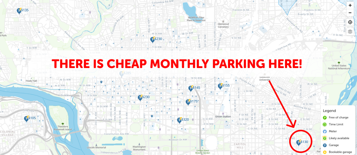 Washington DC Monthly Parking Map