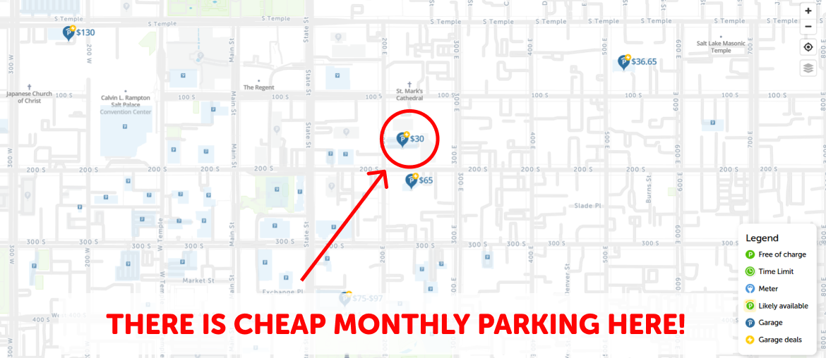 Salt Lake city Monthly Parking Map