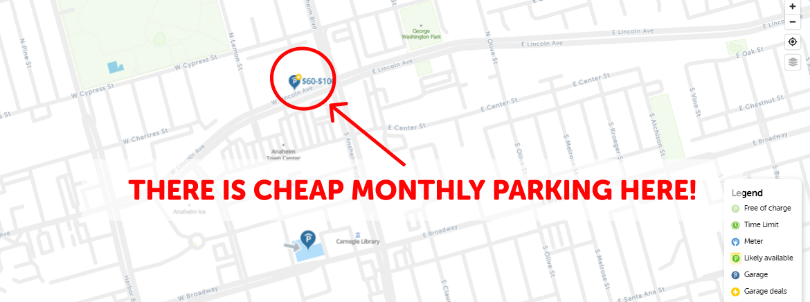 Anaheim, CA Monthly Parking Map