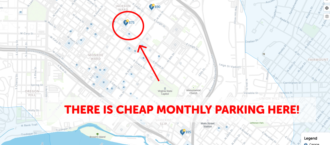 Richmond, VA Monthly parking Map