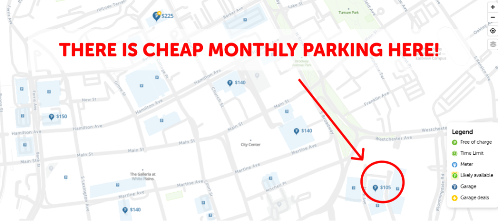 White Plains Monthly Parking Map