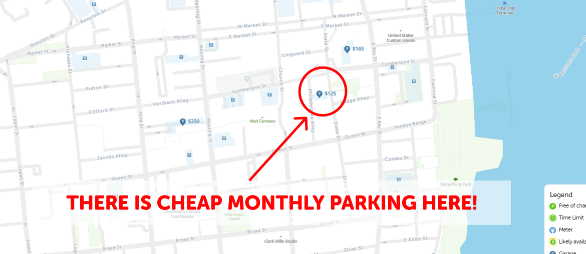 Charleston SC Monthly Parking Map