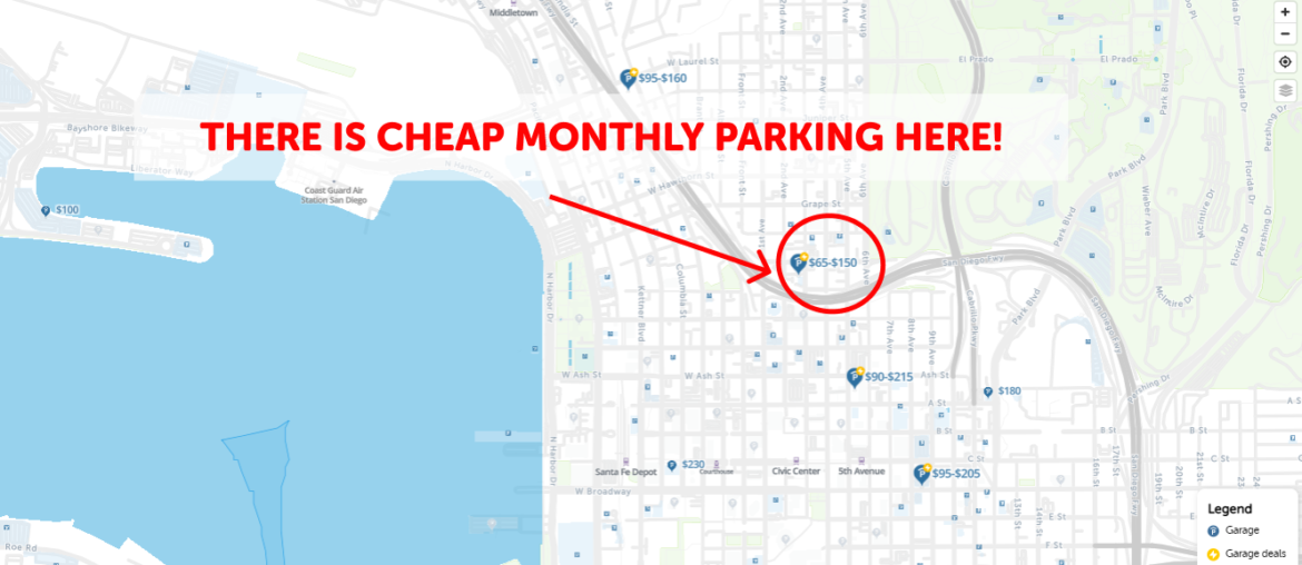 San Diego CA Monthly Parking Map