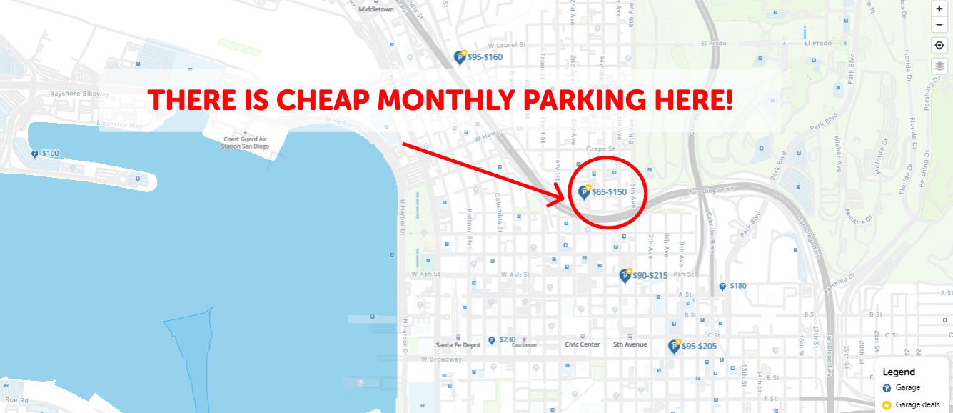 Top 50 Cheapest Monthly Parking near San Diego, California