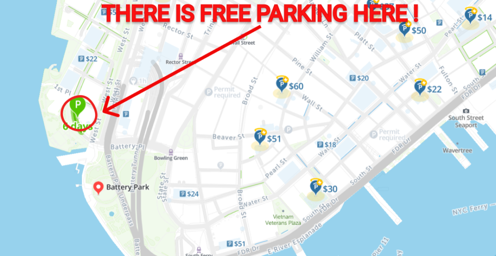 Battery Park Free Parkin Map