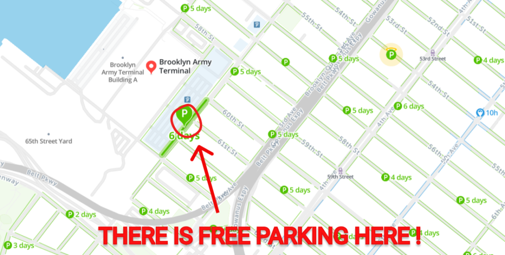Brooklyn Army terminal Free Parking Map