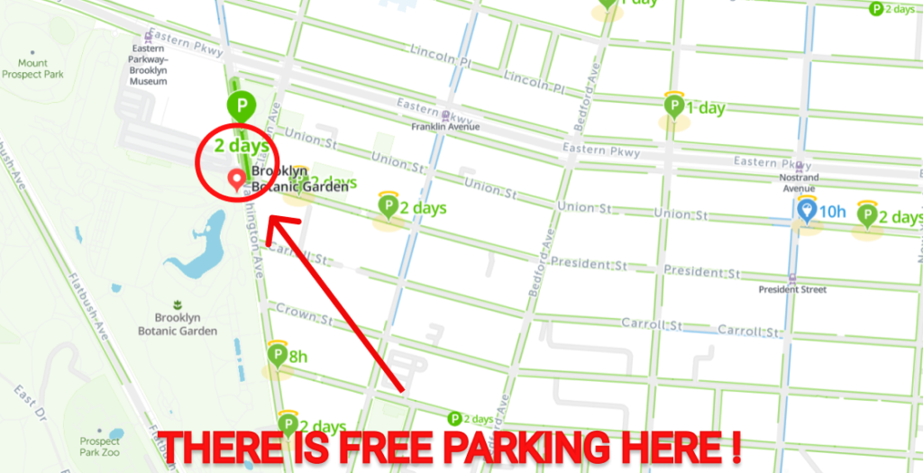 Brooklyn Botanic Garden Free Parking Map