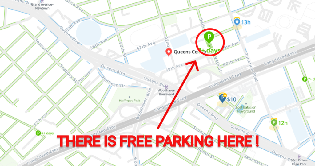 Queens Center Free Parking Map