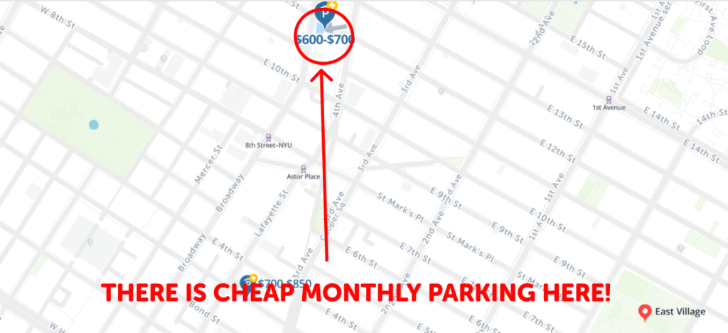 East Village Parking Monthly Map