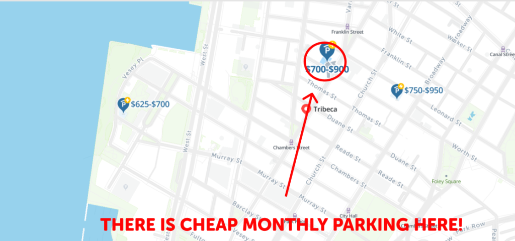 Tribeca Parking Monthly Map