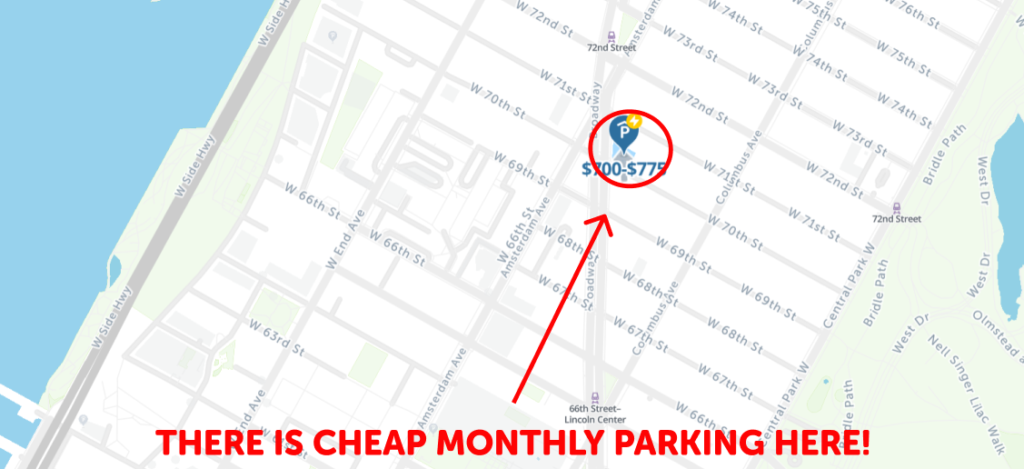 Upper West Side Parking Monthly Map