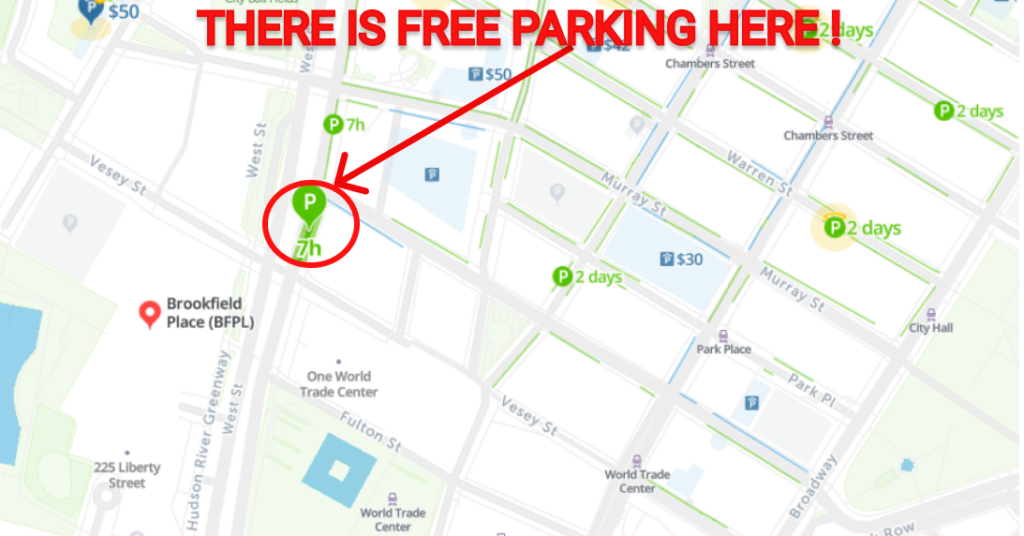 Brookfield Place Free Parking Map