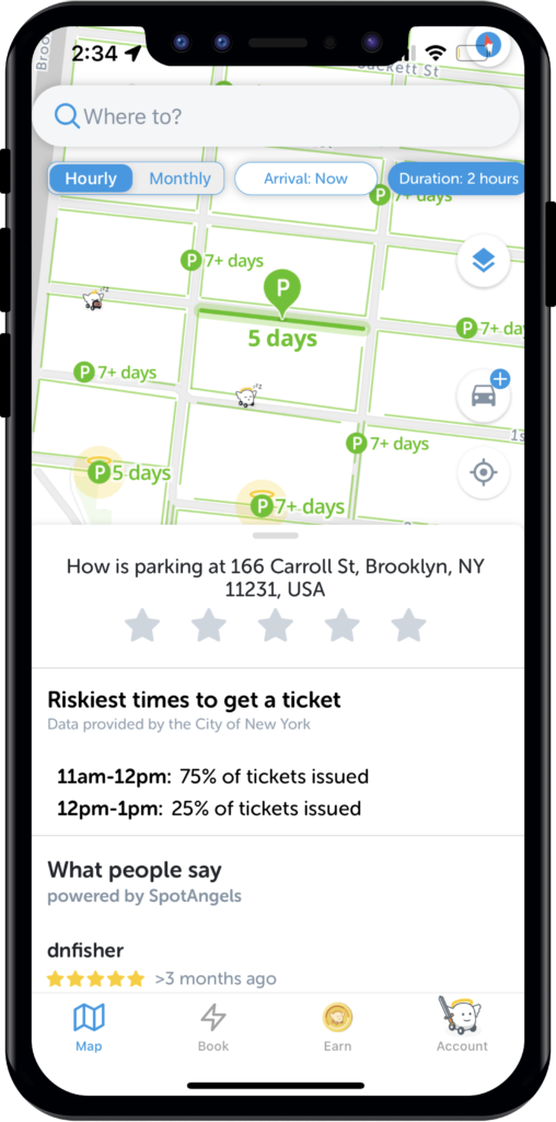 App screen showing risk of getting a ticket